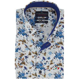 Portofino casual overhemd korte mouw blauw met bloemen dessin