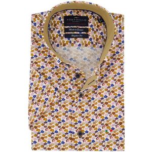 Portofino casual overhemd korte mouw regular fit bruin multicolor bloemen print katoen