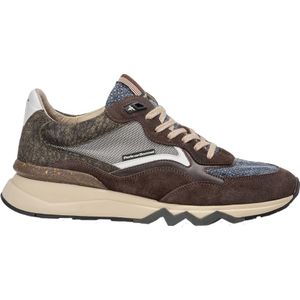 Van Bommel sneakers bruin structuur vlakken laag