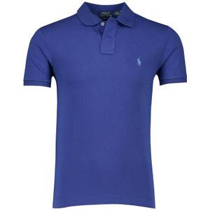 Polo Ralph Lauren polo slim fit blauw effen katoen 2 knoops