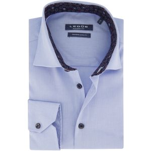 Ledub katoenen overhemd mouwlengte 7 Modern Fit blauw geprint