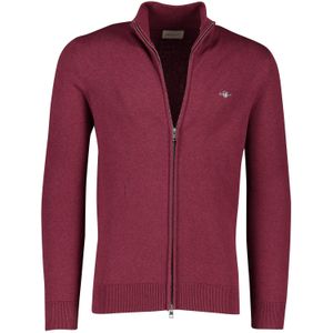 Gant vest opstaande kraag bordeaux rood zilveren rits effen katoen