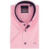Portofino casual overhemd korte mouw wijde fit roze met wit geruit katoen
