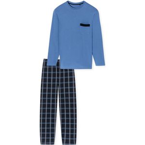 Schiesser pyjama donkerblauw geruit katoen