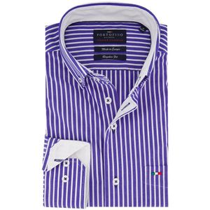 Portofino casual overhemd wijde fit blauw gestreept katoen button down boord