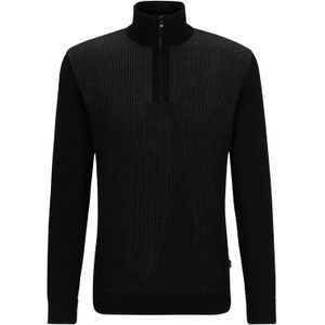 Hugo Boss trui met opstaande kraag zwart effen wol normale fit