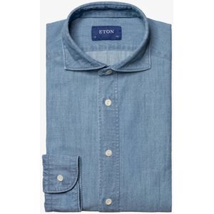 Slim fit blauw denim Eton business katoenen overhemd