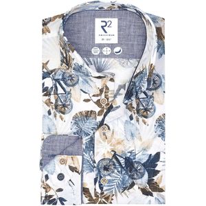 Katoenen R2 business overhemd slim fit blauw geprint