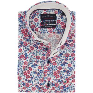 Portofino casual overhemd korte mouw blauw bloemenprint linnen wijde fit