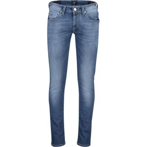 Tramarossa jeans Leonardo blauw effen katoen groene stiksel