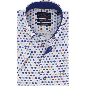 Portofino casual overhemd 100% katoen korte mouw blauw met print