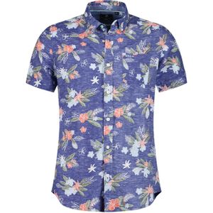 New Zealand overhemd korte mouw normale fit blauw geprint linnen