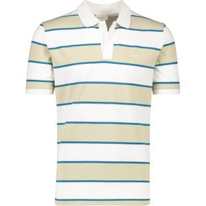 Gant korte mouw polo normale fit beige 2-knoops gestreept katoen