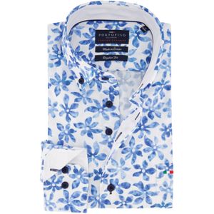 Geprint Portofino casual overhemd wijde fit wit blauw bloemen geprint katoen