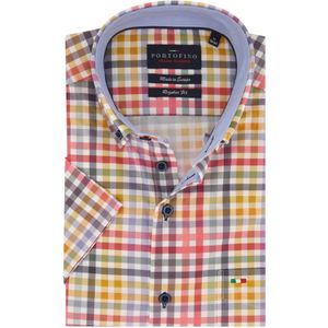 Portofino casual overhemd korte mouw geel geruit katoen wijde fit