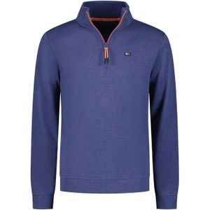 katoenen New Zealand sweater half zip effen donkerblauw