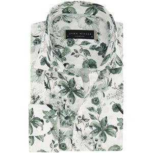 John Miller overhemd mouwlengte 7 Tailored Fit normale fit groen wit geprint katoen