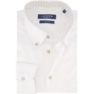 Modern Fit Ledub overhemd mouwlengte 7 wit effen katoen
