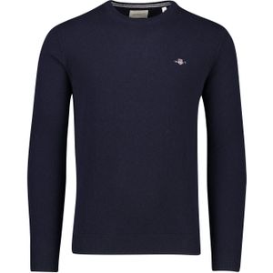 Gant heren trui donkerblauw ronde hals logo lamswol