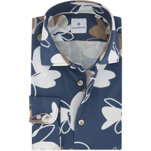 Blue Industry overhemd donkerblauw bloemprint katoen slim fit