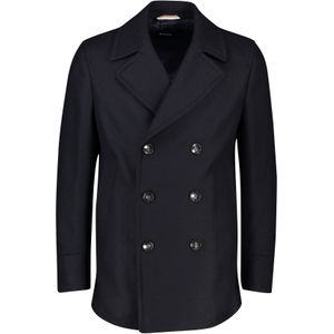 Hugo Boss winterjas donkerblauw effen knopen normale fit
