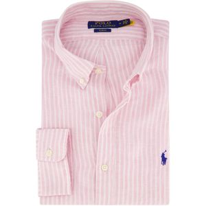 Polo Ralph Lauren overhemd linnen roze/wit gestreept