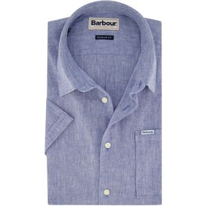 Barbour overhemd korte mouw regular fit linnen blauw gemêleerd
