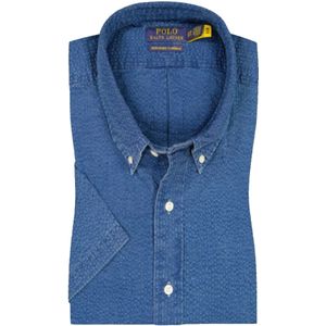 Polo Ralph Lauren casual overhemd korte mouw blauw effen katoen button-down