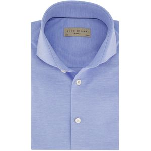 John Miller overhemd mouwlengte 7 slim fit blauw gemêleerd Jersey knitted