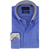 Portofino casual overhemd wijde fit blauw effen katoen bruine knopen