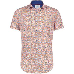 A Fish Named Fred casual overhemd korte mouwen oranje print katoen slim fit