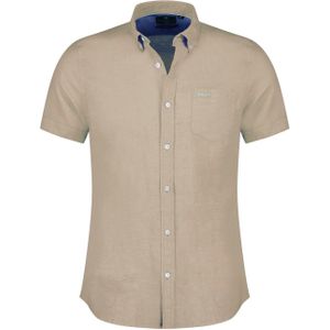 New Zealand overhemd korte mouw normale fit bruin effen linnen