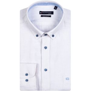 Giordano casual overhemd wit effen linnen normale fit met knopen
