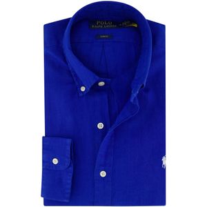linnen Polo Ralph Lauren overhemd slim fit effen blauw linnen