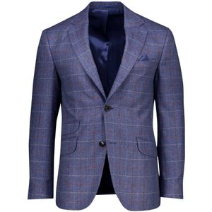 Wellington - Colbert - Blauw Geruit - 100% Zijde - Gevoerd