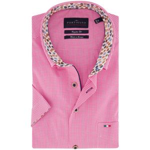 Portofino casual overhemd korte mouw met logo roze geruit katoen regular fit