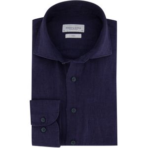 Profuomo overhemd slim fit donkerblauw effen 100% linnen