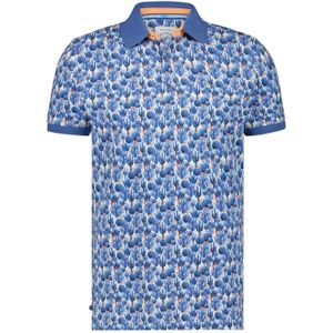 Katoenen A Fish Named Fred polo blauw geprint slim fit