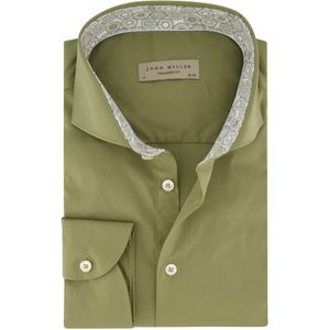 John Miller casual overhemd mouwlengte 7 Tailored Fit normale fit groen effen katoen