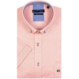 Giordano casual overhemd korte mouw roze effen katoen normale fit borstzak