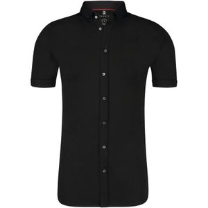 Korte mouwen overhemd Desoto zwart effen katoen slim fit
