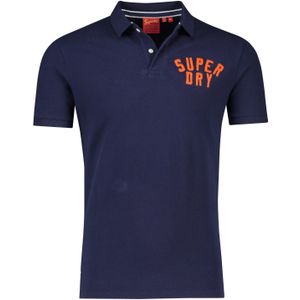 Superdry polo slim fit donkerblauw effen katoen oranje logo