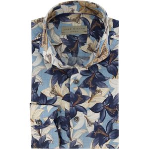 Zakelijk John Miller overhemd navy bloemenprint katoen Slim Fit