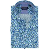 Giordano casual overhemd korte mouw normale fit blauw geprint katoen met borstzak