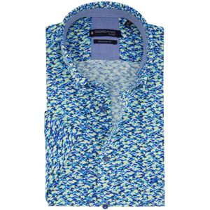 Giordano casual overhemd korte mouw normale fit blauw geprint katoen met borstzak