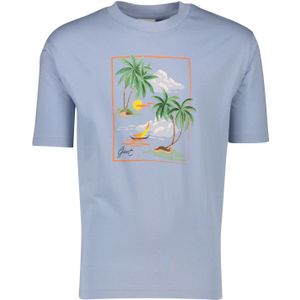Gant t-shirt lichtblauw effen met palmbomen opdruk