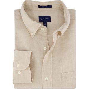 Gant casual overhemd normale fit beige effen linnen