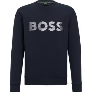 Hugo Boss sweater ronde hals donkerblauw geprint katoen-stretch normale fit