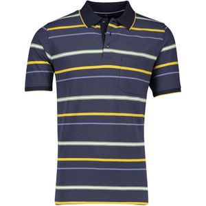 easy caze Casa Moda polo wijde fit donkerblauw 3-knoops gestreept katoen