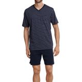 Schiesser shortama donkerblauw ruitmotief